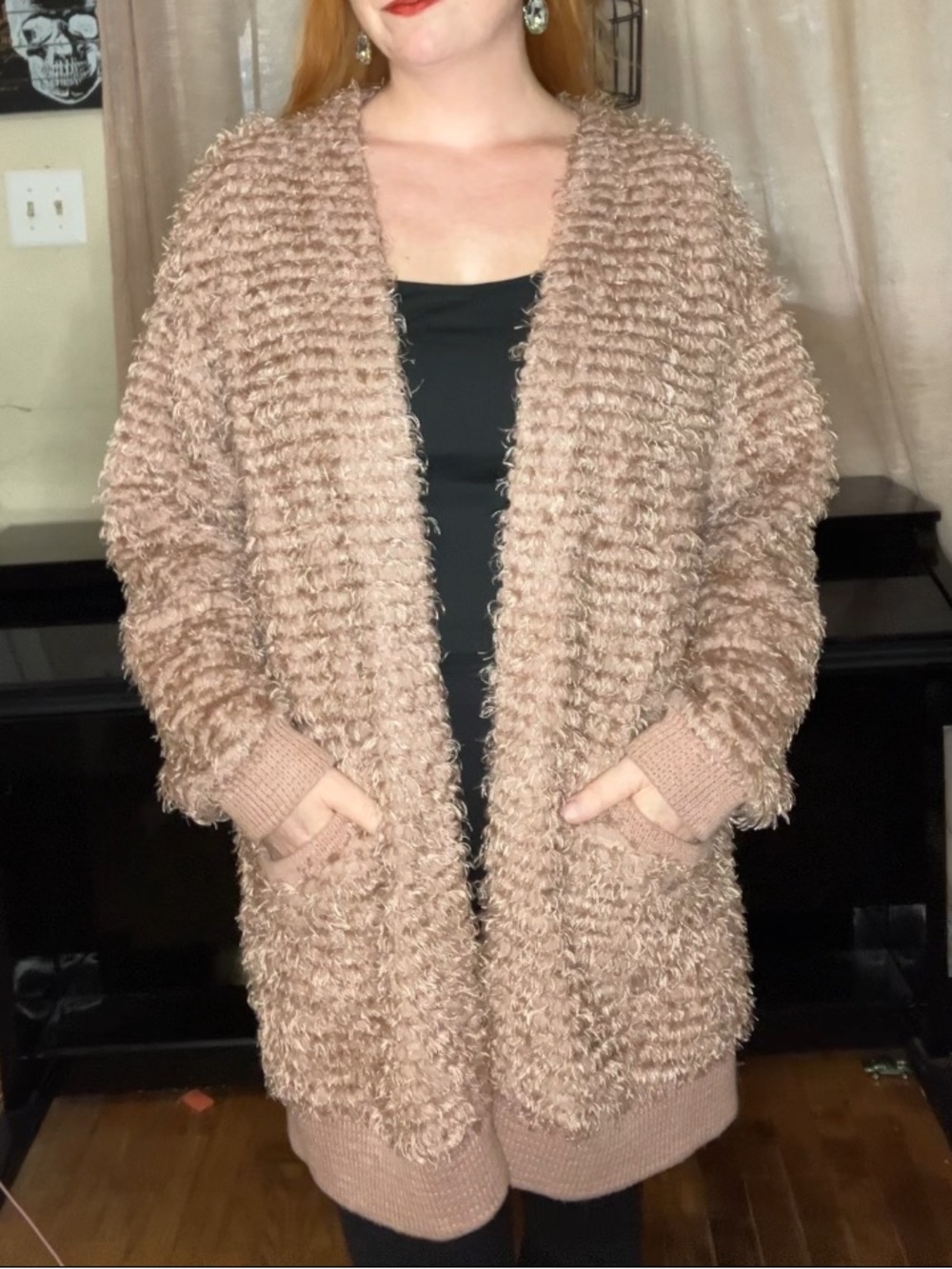 Knox Rose Textured Open-Front Cardigan - Taupe Blush